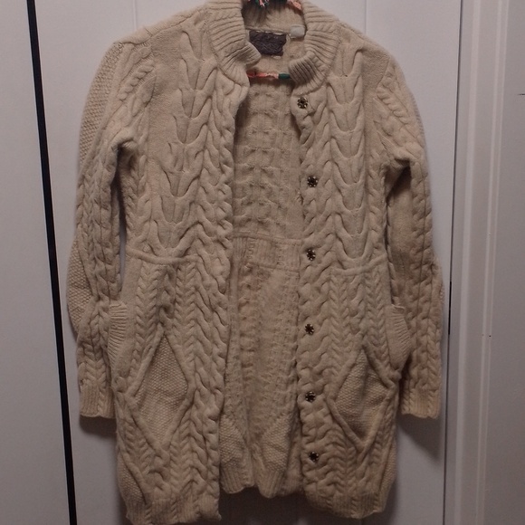 Exquisite Cream Knit Guinevere Cardigan Sweater 100% Lamb Wool Winter Wonderland - Picture 12 of 15